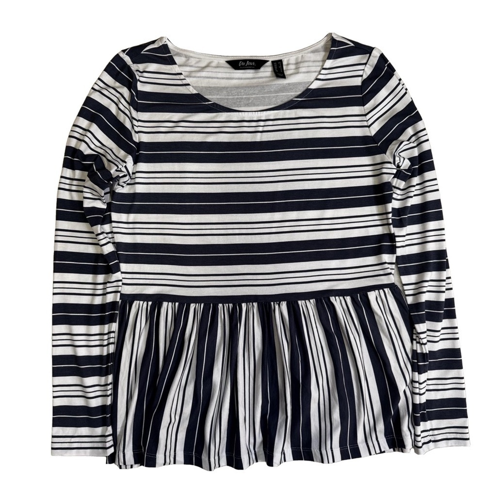 Du Jour Striped Peplum Top Size XS Navy Blue and White Has some Stretch NWOT - Picture 3 of 12